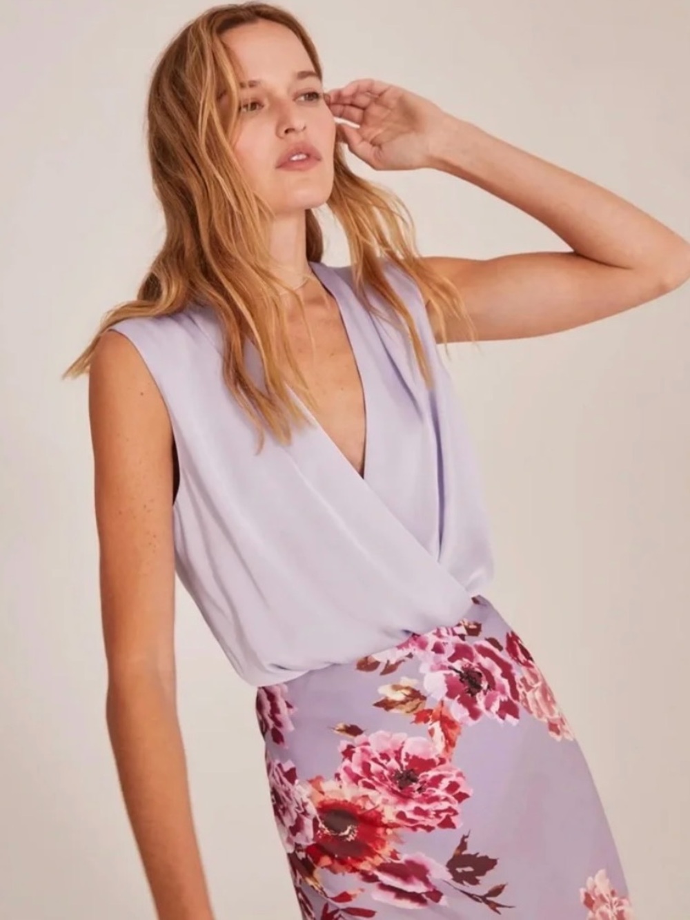 Favorite Daughter Lavender Purple Sleeveless V-Neck Satin Bodysuit NWT Size XL